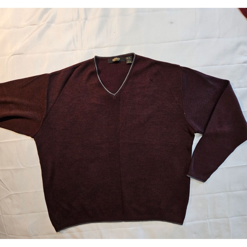 Bachrach Italy‎ Men's Burgundy V Neck Sweater Gray trim L - Picture 3 of 5